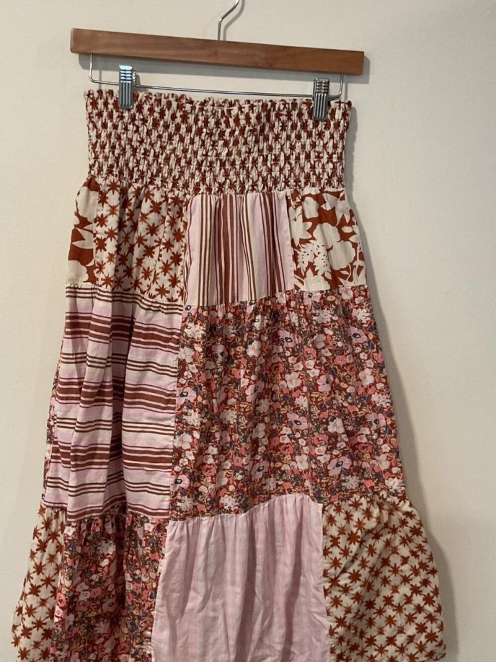 Patchwork Maxi Skirt with Pockets, Size Medium
